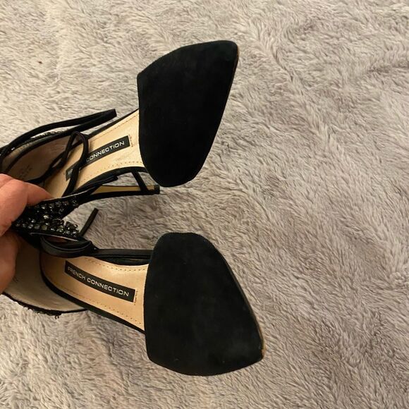 French Connection black suede heels with crystal embellishments, size 6 - Picture 8 of 13